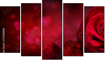 valentine invitation with hearts and red roses  - Obraz pięcioczęściowy, Pentaptyk