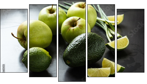 Organic Raw Green avocado, apples and limes  - Obraz pięcioczęściowy, Pentaptyk