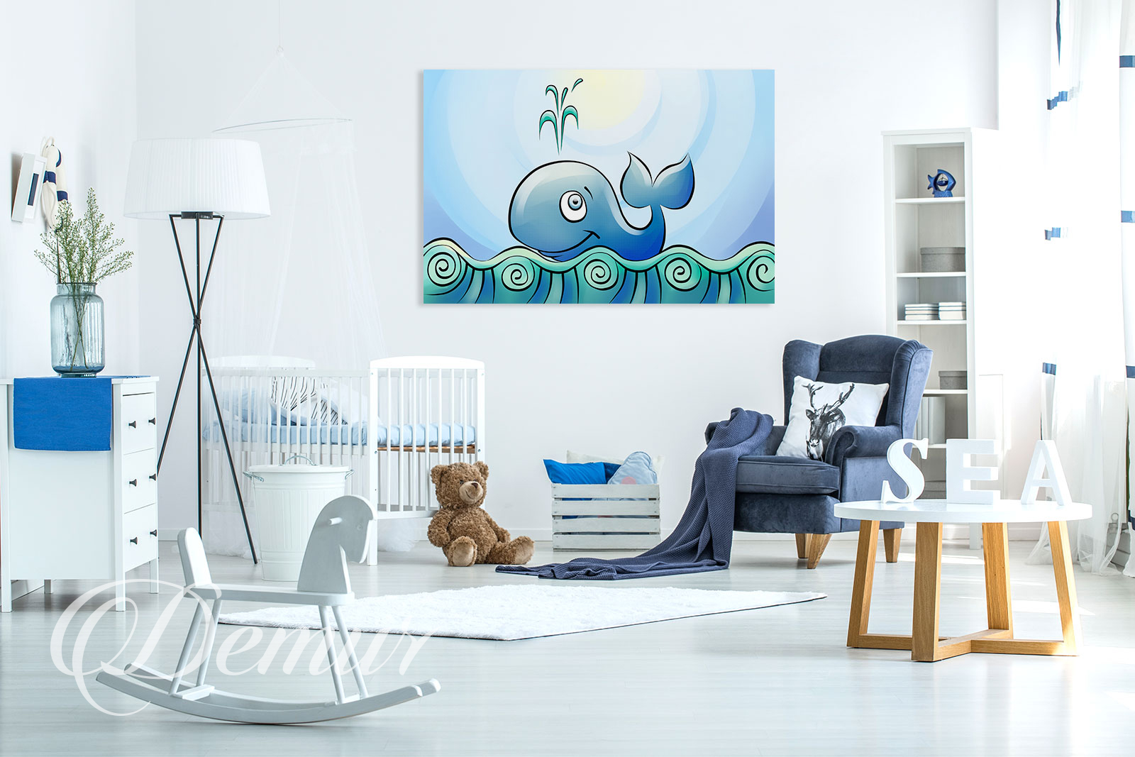 Obraz wesoły wieloryb - Pomysł na ścianę w pokoju dziecięcym - Demur