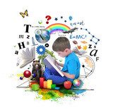 Boy Reading Education Book on White  Fototapety do Przedszkola Fototapeta
