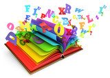 Letters flying out of an open book. Magic book. Fairy tale  Fototapety do Przedszkola Fototapeta