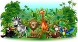 Animali Selvaggi Cartoon Giungla-Wild Animals Background-Vector  Fototapety do Przedszkola Fototapeta
