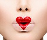 Beauty Sexy Lips with Heart Shape paint. Valentines Day  Ludzie Obraz