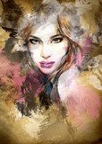 Beautiful woman face. watercolor illustration  Ludzie Obraz