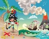 Pirate on the isle. Funny cartoon and vector scene.  Fototapety do Pokoju Chłopca Fototapeta