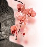 Bouddha et orchidÃ©e rouge  Orientalne Fototapeta