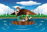 Kids fishing together  Plakaty do Pokoju dziecka Plakat