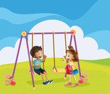 A boy and a girl at the playground  Plakaty do Pokoju dziecka Plakat