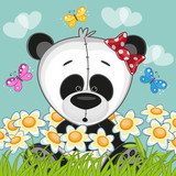 Panda with flowers  Plakaty do Pokoju dziecka Plakat