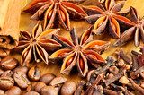 anise, cinnamon and coffe beans  Fototapety do Kawiarni Fototapeta