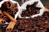 Coffee beans in canvas sack close-up  Fototapety do Kawiarni Fototapeta