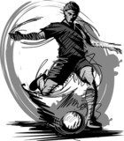 Soccer Player Kicking Ball Vector Illustration...  Drawn Sketch Fototapeta