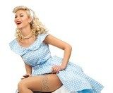 Sexy blond pin up style young woman in blue dress  Pin-up Obraz
