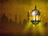 Hanging iIlluminated intricate Arabic Lamp with on shiny abstrac  Orientalne Fototapeta