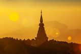 Silhouette of Pagoda on the top of mountain  Orientalne Fototapeta