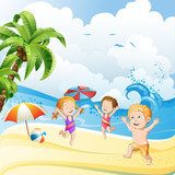 Zabawa na plaży w ciepłe dni Fototapety do Pokoju Dziecka Fototapeta