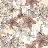 Seamless vector wallpaper pattern in vintage floral style  Drawn Sketch Fototapeta