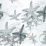 Vector seamless wallpaper pattern with starfishes on sea theme  Drawn Sketch Fototapeta