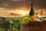 White wine with barell  in vineyard, Chianti, Tuscany, Italy  Plakaty do kuchni Plakat