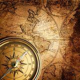 old compass on vintage map 1746  Plakaty do Salonu Plakat