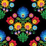 Seamless traditional floral Polish pattern on black  Folklor Fototapeta