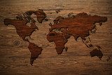 Weltkarte - Holzwand  Mapa Świata Fototapeta