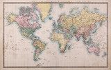 Old World map on creased and stained parchment paper  Mapa Świata Fototapeta
