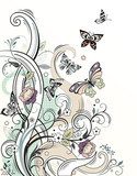 Background with flowers and  butterflies  Motyle Fototapeta