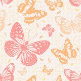 Seamless pattern with butterflies in neutral colors  Motyle Fototapeta