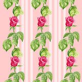 Seamless pattern with red roses flowers. Watercolor illustration  Rysunki kwiatów Fototapeta
