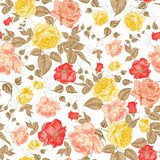 Roses, floral background, seamless pattern.  Rysunki kwiatów Fototapeta