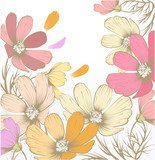 Hand drawn pastel fashion background with flowers  Rysunki kwiatów Fototapeta