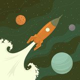 Launch of space rocket. Vector illustration.  Fototapety do Pokoju Chłopca Fototapeta