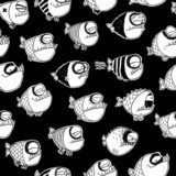 Seamless pattern with funny fish  Fototapety Komiks Fototapeta