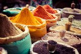Indian colored spices at local market.  Obrazy do Kuchni  Obraz