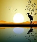 heron silhouette on lake  Na drzwi Naklejka