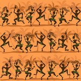 Seamless pattern of dancing African aborigines  Afryka Fototapeta