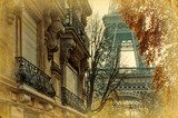 nostalgisches Bild Pariser StadthÃ¤user und Eiffelturm  Obrazy do Sypialni Obraz