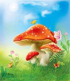 red magic mushrooms  Obrazy do Pokoju Dziecka Obraz