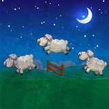 Three sheep  jumping over the fence. Count them to sleep.  Obrazy do Pokoju Dziecka Obraz