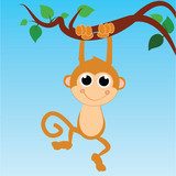 monkey hanging from a tree on abstract sky background  Obrazy do Pokoju Dziecka Obraz