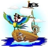 Pappagallo su Nave Pirata Cartoon Pirate Macaw Parrot on Ship  Obrazy do Pokoju Dziecka Obraz