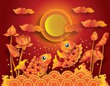 Golden koi fish with fullmoon  Obrazy do Pokoju Dziecka Obraz