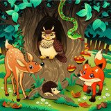 Animals in the wood. Vector illustration.  Obrazy do Pokoju Dziecka Obraz