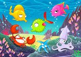 Funny happy animals under the sea.  Obrazy do Pokoju Dziecka Obraz