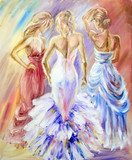 Beautiful women at the ball. Oil painting.  Olejne Obraz