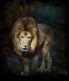Watercolor Image Of  Walking Lion  Olejne Obraz