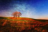 Jesienne pola w stylu retro  Krajobraz Fototapeta