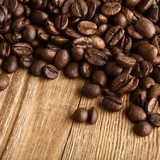 coffee beans with copy space of wood texture  Kawa Fototapeta