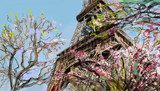 Street in paris. Eiffel tower - illustration  Fototapety Wieża Eiffla Fototapeta